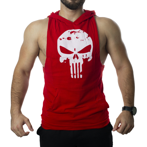 Punisher Kapüşonlu Tank Top Kırmızı Atlet