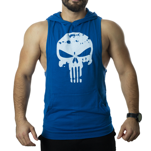 Punisher Kapüşonlu Tank Top Mavi Atlet