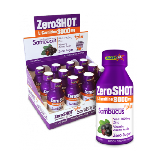 12 adet Zero Shot 60 ML 3000Mg L-Carnitine + Plus Sambucus