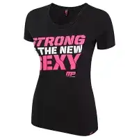 MusclePharm Kadın T Shirt 'Strong is The New Sexy' Siyah ve Pembe