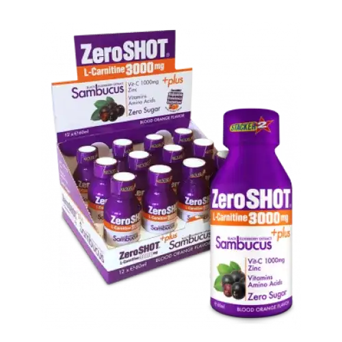 12 adet Zero Shot 60 ML 3000Mg L-Carnitine + Plus Sambucus
